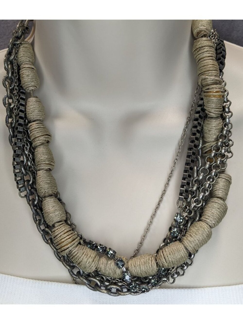 Boho Handmade Vintage Multi Strand Chain & Twine Statement Necklace